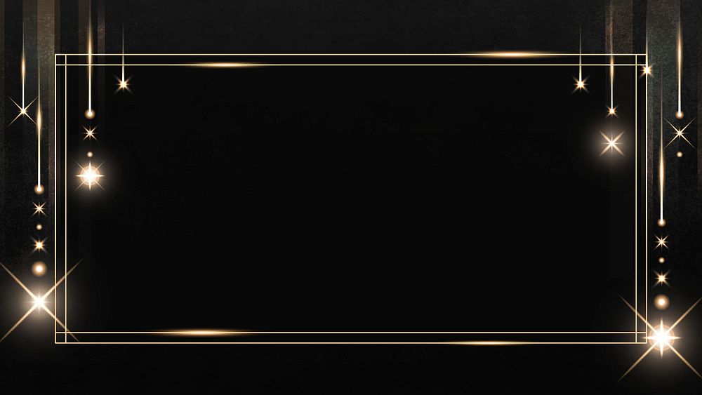 Rectangle gold frame with sparkle patterned on black background vector