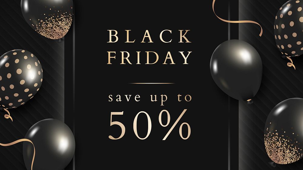 50% off black Friday sale sign with balloons vector