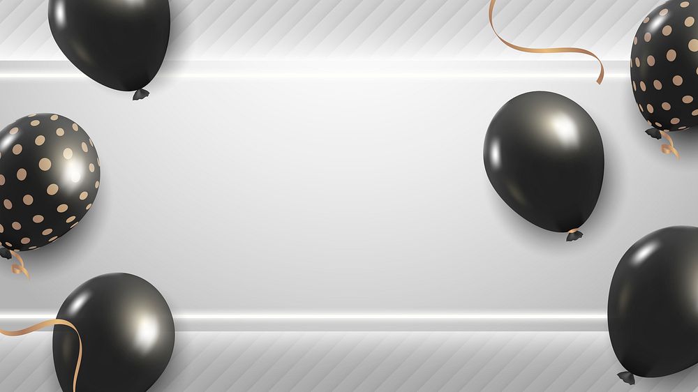 Black glitz party balloons frame on gray background design vector