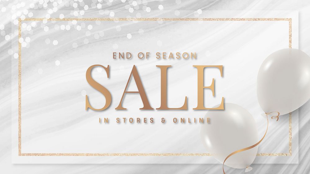 End of season sale sign with white balloons frame design vector