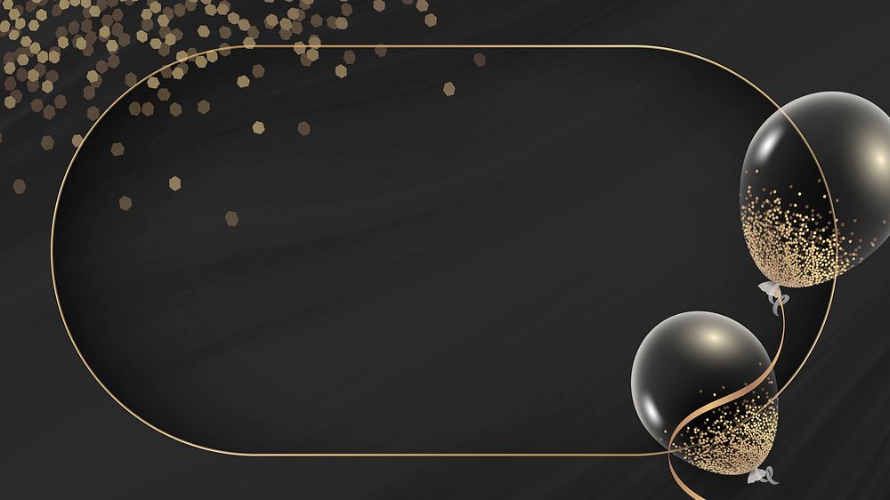 New year golden glitter balloons frame in black background