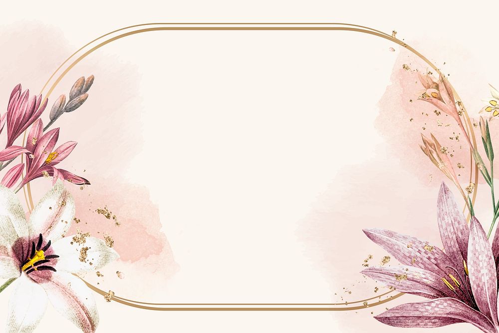 Floral gold frame on beige background vector