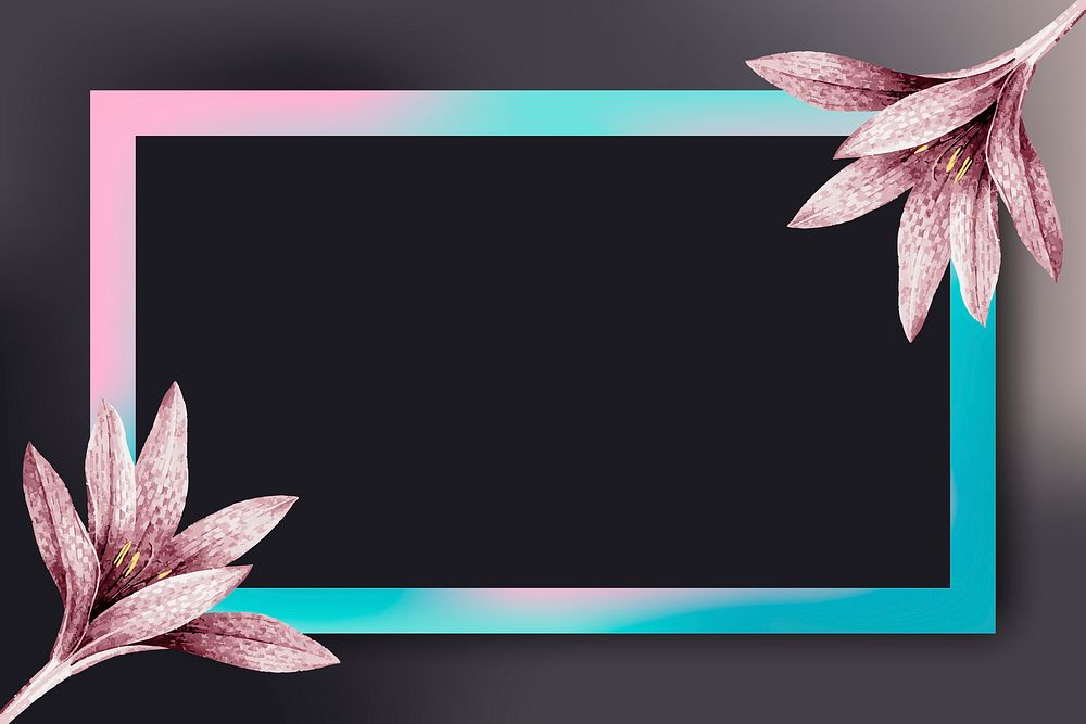 Rectangle frame with pink amaryllis pattern vector
