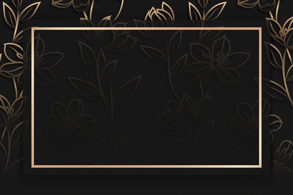 Rectangle gold frame on gold floral pattern on black background vector
