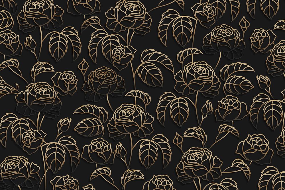 Gold floral pattern on black background vector