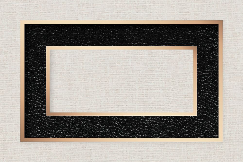 Black leather frame on beige fabric texture background vector
