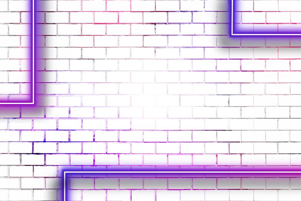 Neon glowing lines on white brick patterned background vector