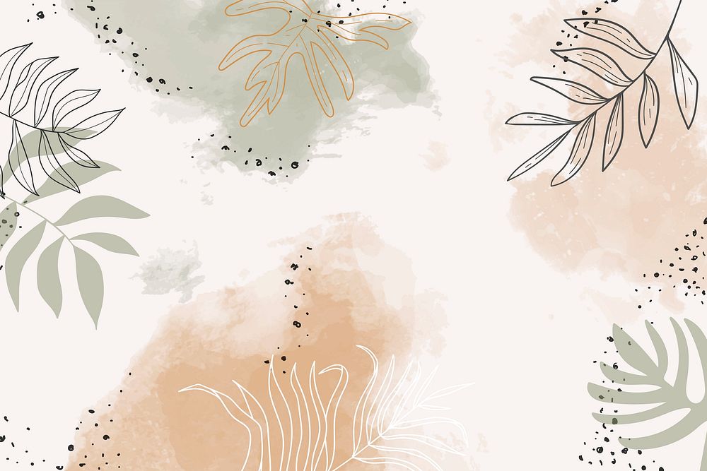 Beige leafy watercolor background vector