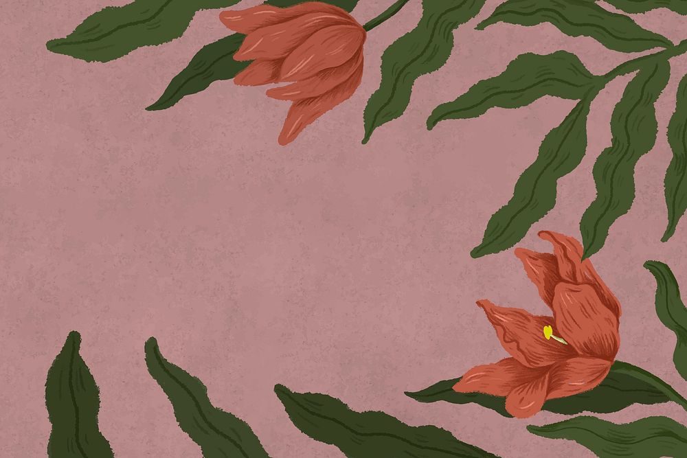 Red tulips frame in pink background illustration