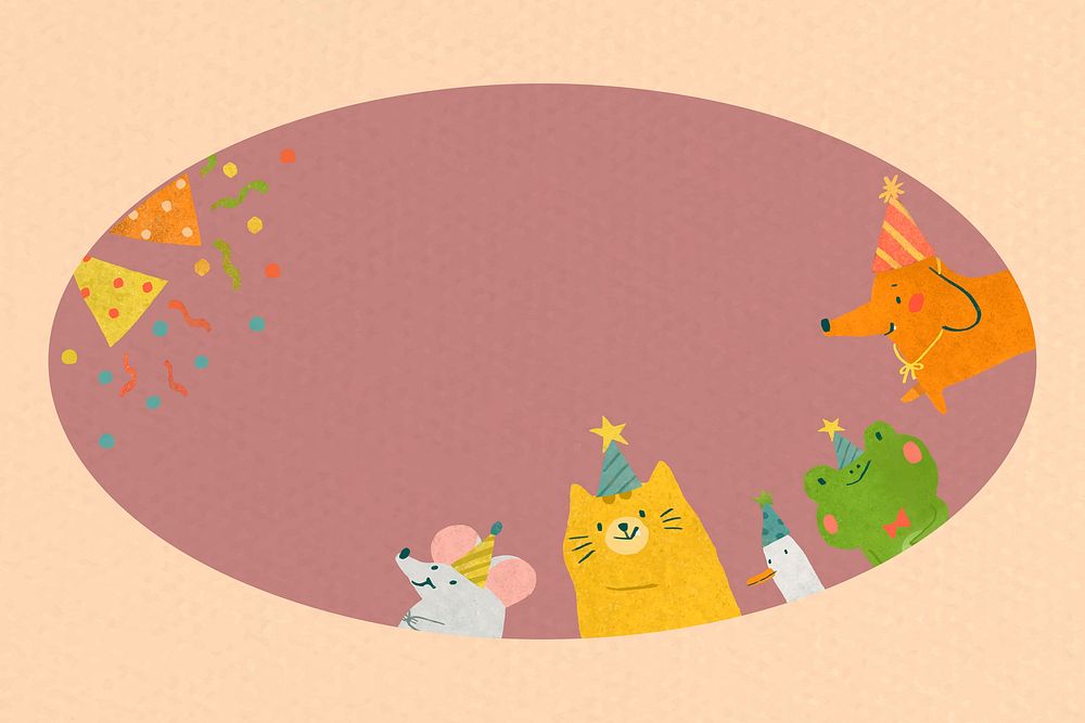Animal doodle party frame vector