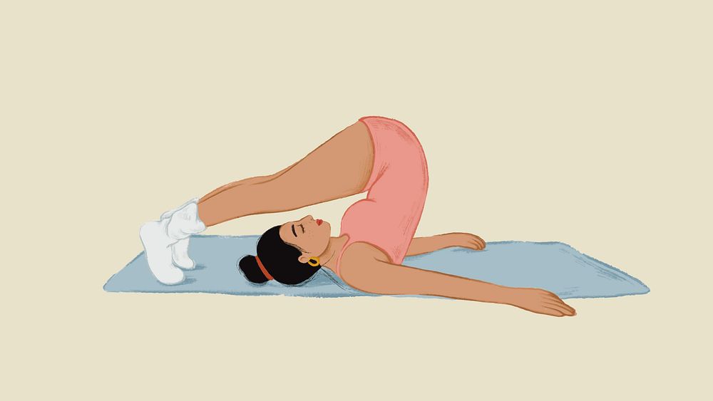 Girl doing a Halasana yoga pose on a mat sketch style vector