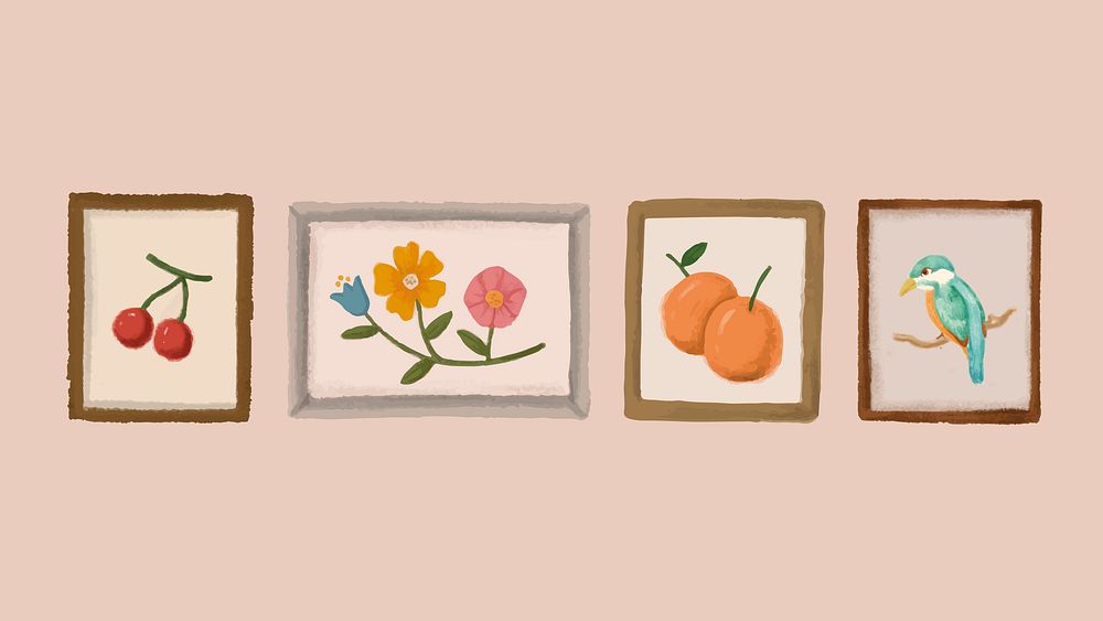 Picture frames on a peach pink wall sketch style vector