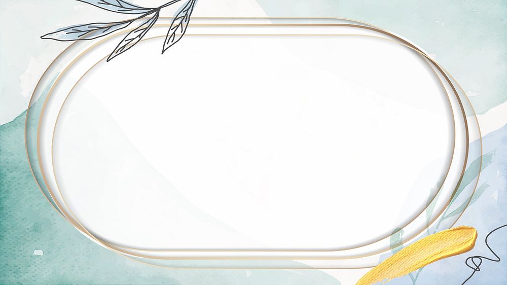 Oval gold  frame on green floral background vector