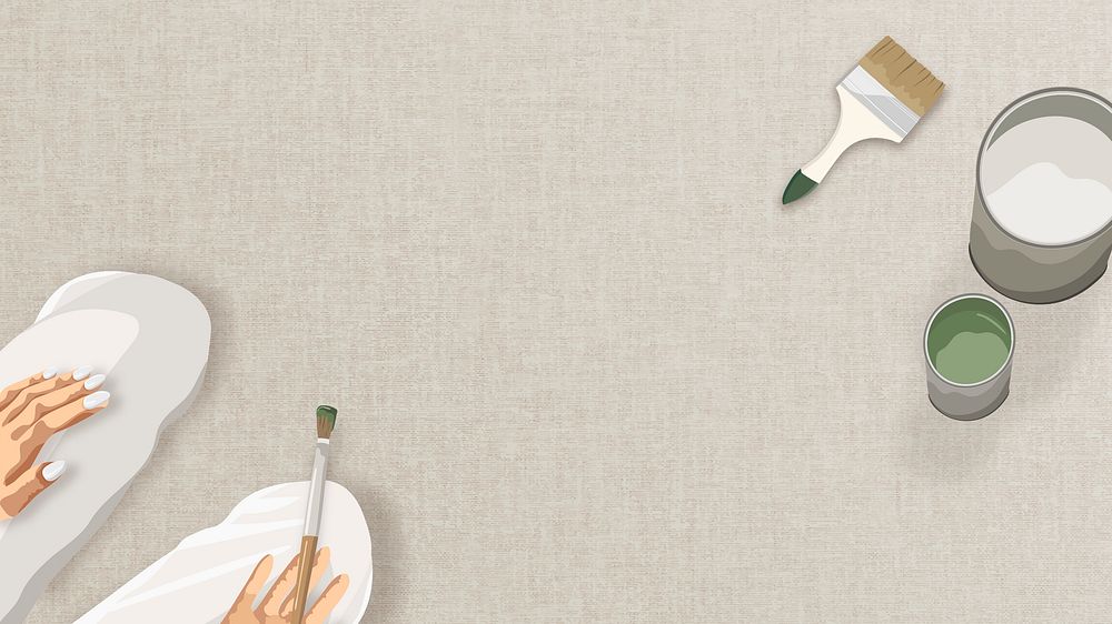 Artist kneeling with a paintbrush in her hand wallpaper illustration