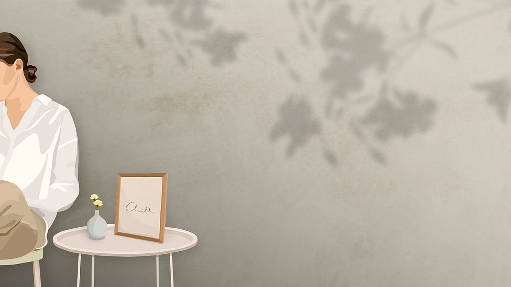 Woman sitting on a stool by a photo frame background vector