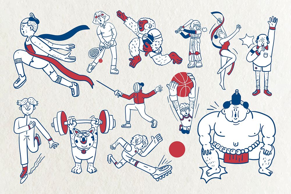 Athletes doodle character collection vector