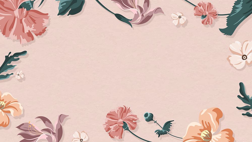 Blooming floral frame on a pink background vector