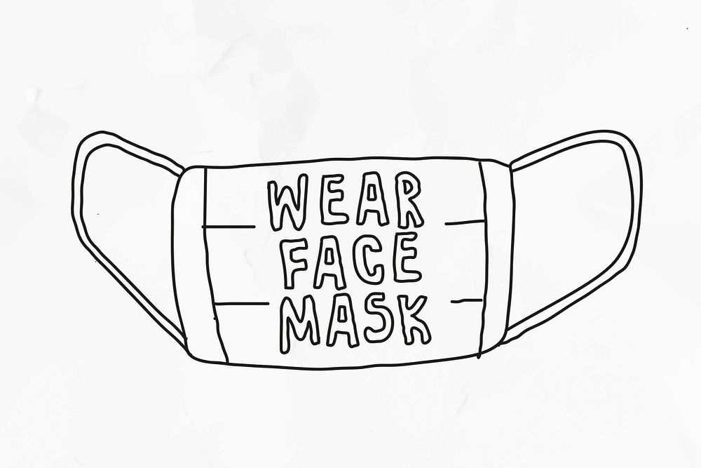 Wear face mask psd in the new normal doodle illustration