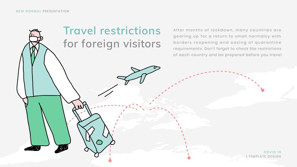 COVID-19 travel restrictions template vector new normal presentation doodle illustration