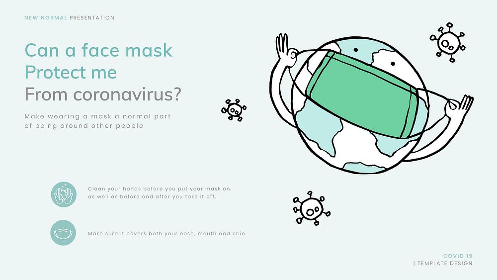 COVID-19 face mask info template vector new normal presentation doodle illustration