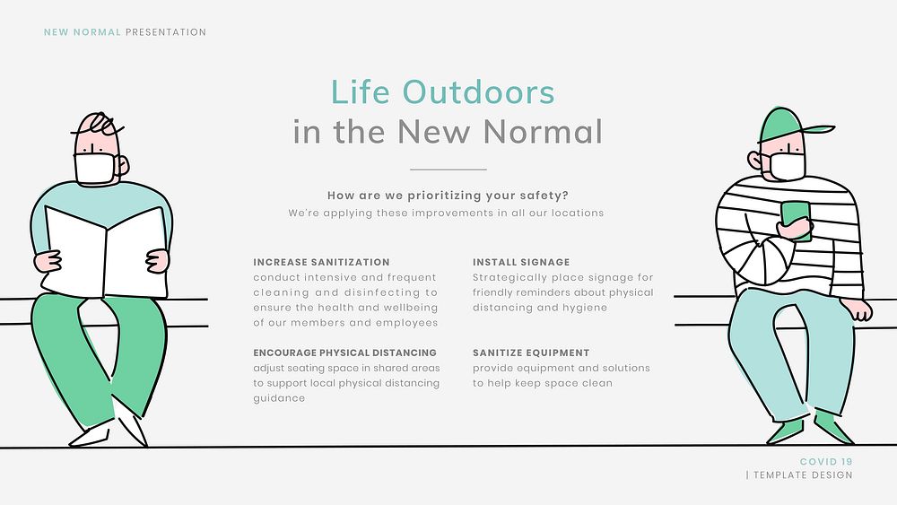COVID-19 life outdoors template vector new normal presentation doodle illustration