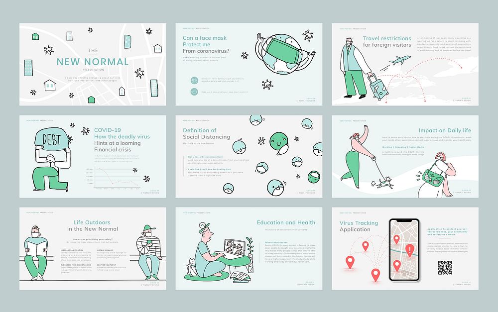 New normal lifestyle template vector business presentation doodle illustration set