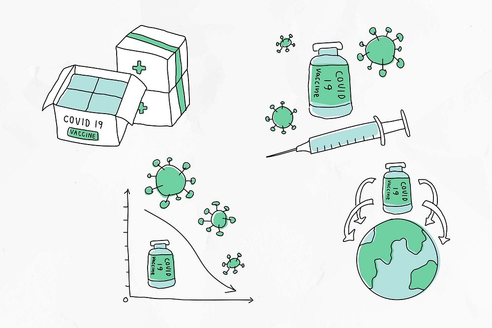 Covid 19 vaccine development psd doodles illustration