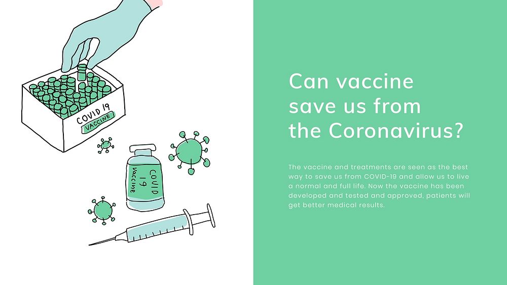 Covid 19 editable template psd vaccine study presentation doodle illustration