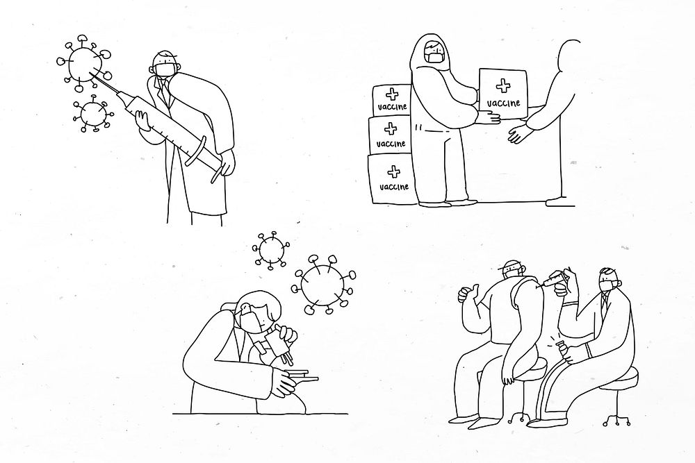 Covid 19 vaccine study psd doodles illustration