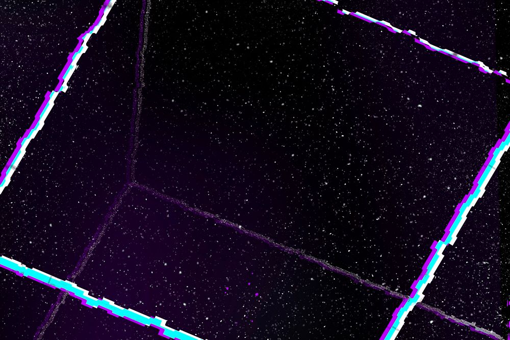 Glitch neon cubic pattern on a galaxy background