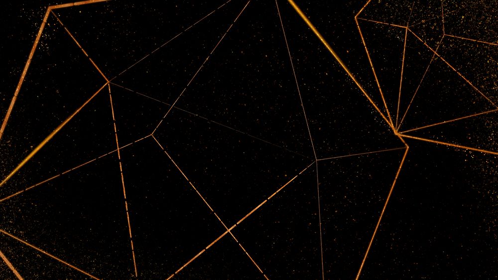 Copper icosahedron pattern on a black background
