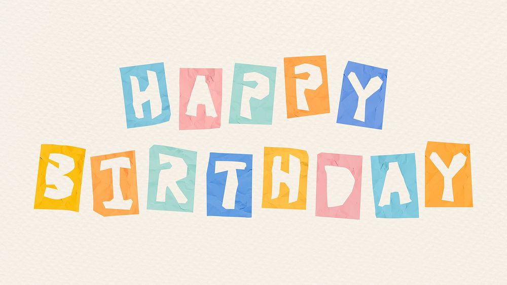 HAPPY BIRTHDAY cute message psd colorful typography paper cut font
