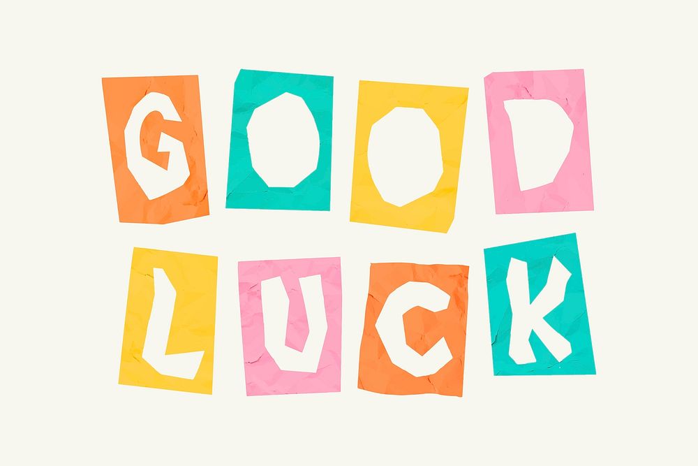 Cute good luck word paper cut typography font