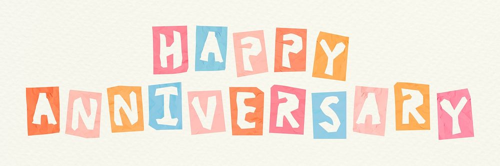 HAPPY ANNIVERSARY phrase psd colorful typography paper cut font