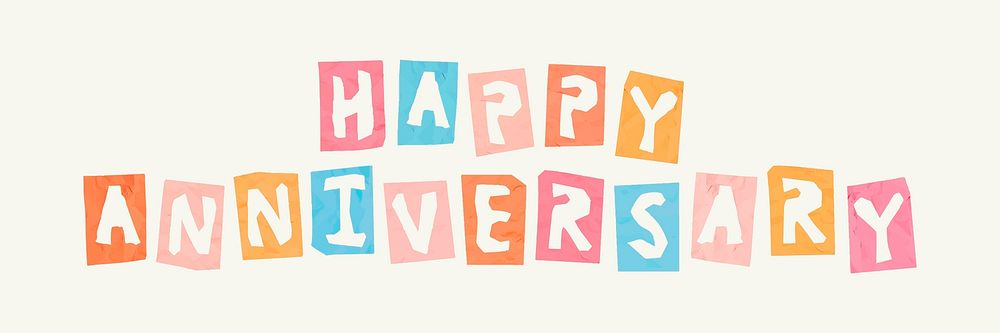 Cute happy anniversary phrase paper cut typography font