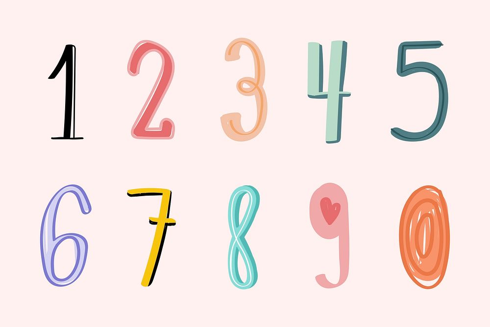 Numerical psd hand drawn doodle font typography set 