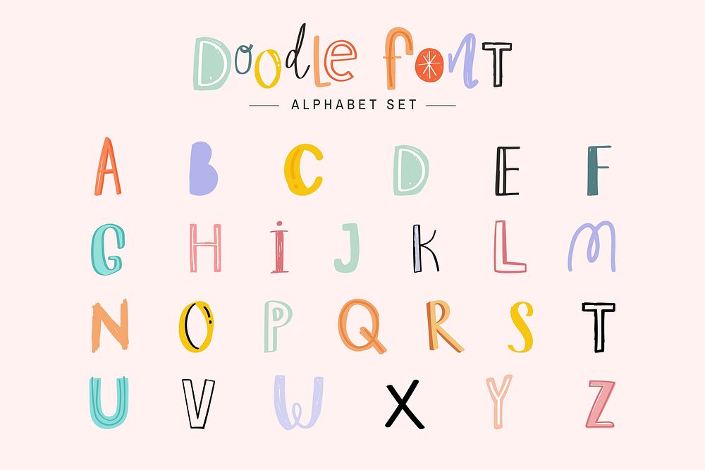 Alphabet vector doodle font typography handwritten set