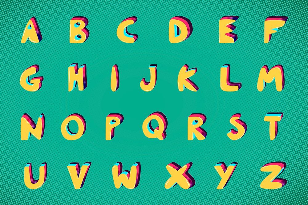A-Z bold funky font psd alphabet typography set