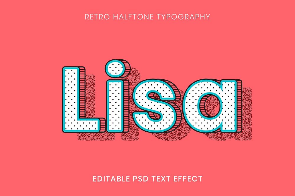 Lisa name halftone editable psd text effect typography