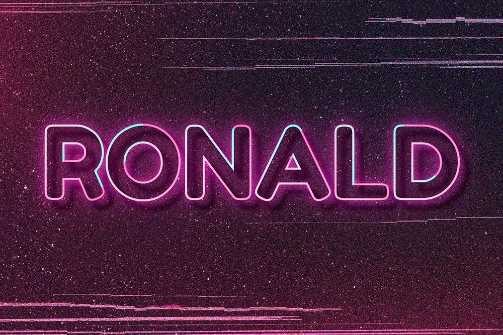 Ronald neon name font typography vector
