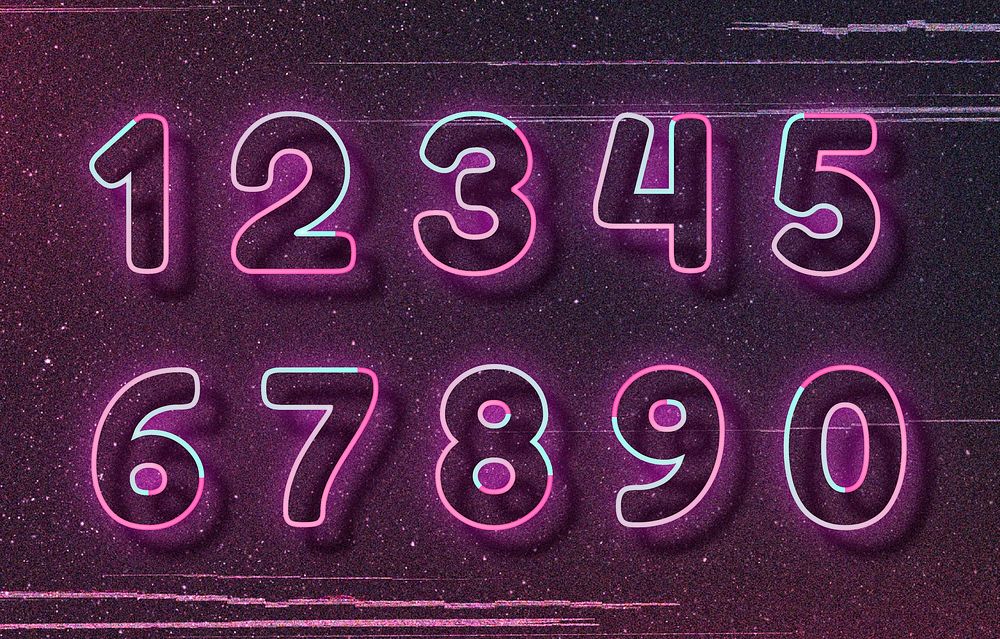 Pink neon font vector number typography word art