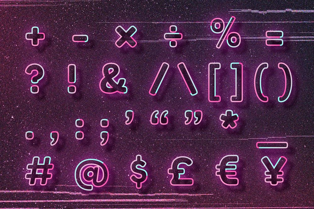 Symbol vector pink neon font typography set