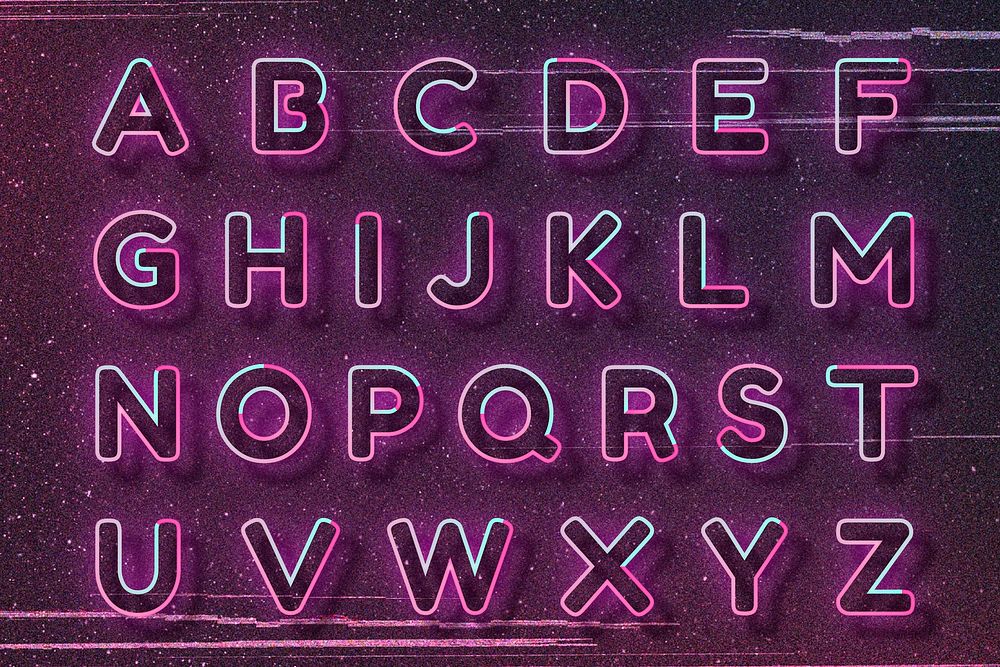 Alphabet vector pink neon font typography set