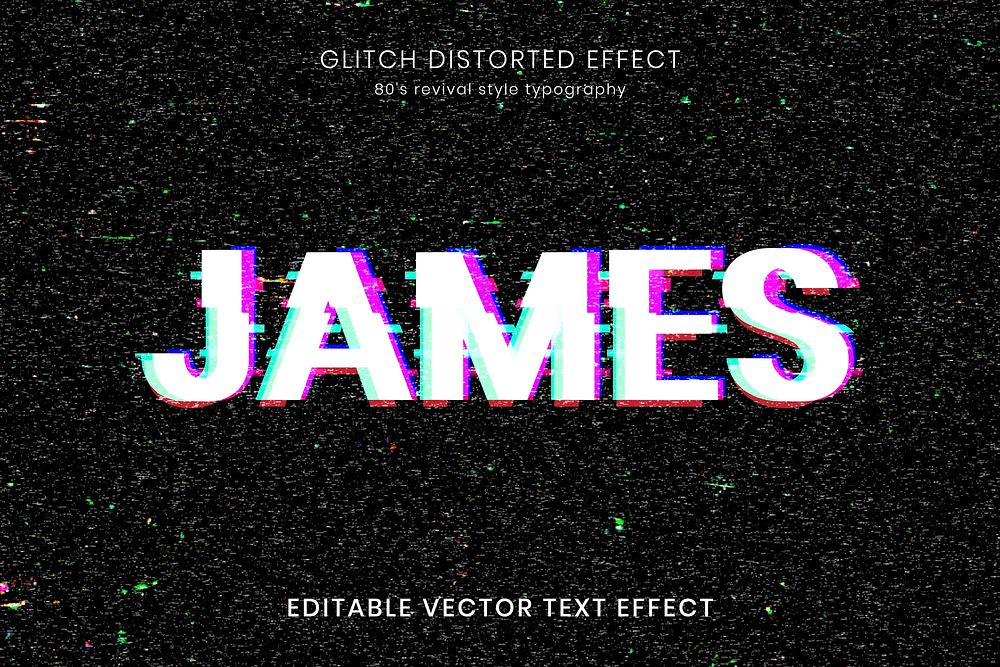 Distorted glitch editable text effect template vector