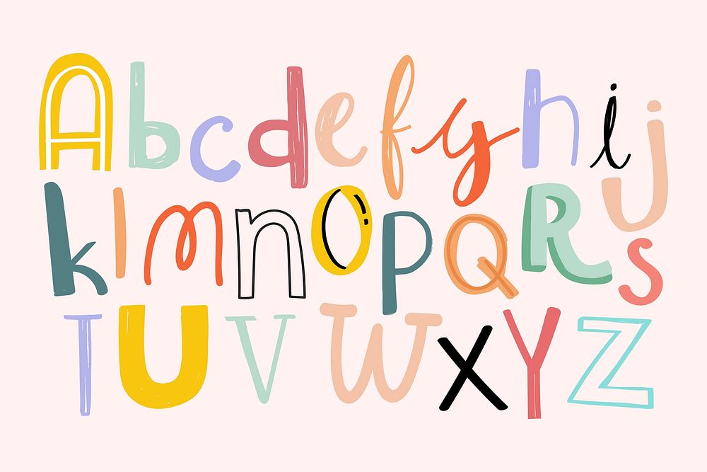 Alphabet doodle typography font set vector