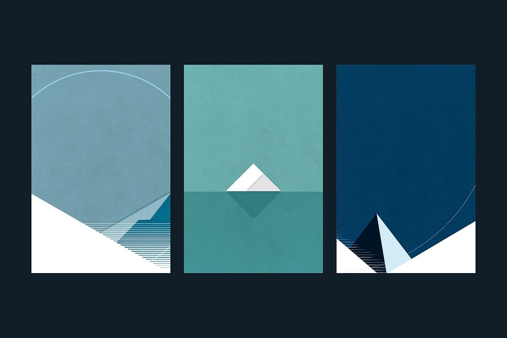 Arctic landscape vector retro color minimal poster style set