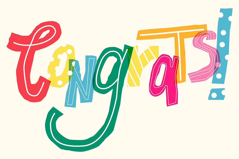 Congrats! colorful doodle font psd typography
