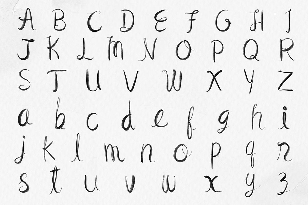 Cursive alphabet brush stroke psd set typography