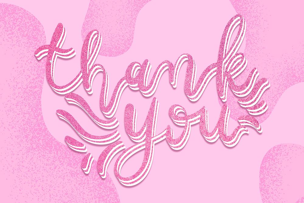 Glittery psd thank you calligraphy word pink typography