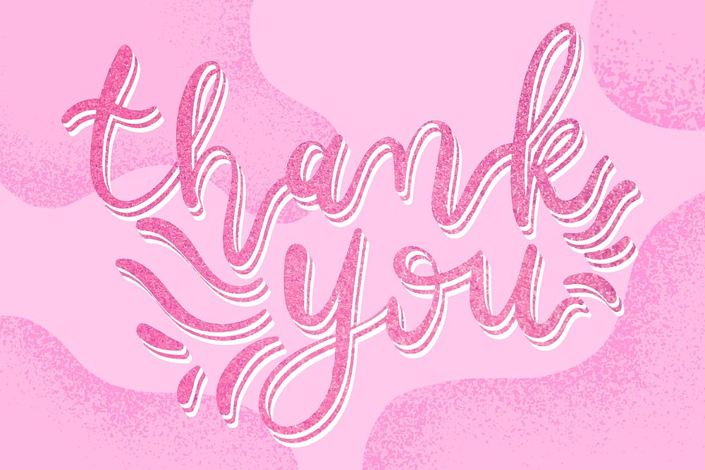 Glittery  thank you calligraphy word pink typography